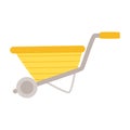 Vector illustration of yellow wheelbarrow isolated on white background. Royalty Free Stock Photo