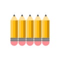 Vector illustration. Yellow Wooden sharp pencils with rubber isolated on white background. Classic shiny yellow pencil Royalty Free Stock Photo