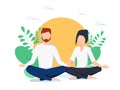 Vector illustration. yoga health benefits of the body, mind and emotions, a pregnant woman with her partner in a yoga. Royalty Free Stock Photo