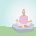 vector illustration yoga meditation on the nature senior activity lifestyle old woman relaxation sport buddhism religion Royalty Free Stock Photo