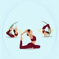 Vector illustration, yoga position, girls doing yoga, healthy lifestyle - vector illustration. Royalty Free Stock Photo