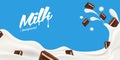 Milk splash with chopped chocolate vector illustration for yogurt or milk product Royalty Free Stock Photo