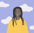 Vector illustration - a young and beautiful black girl with dreadlocks in a yellow sweatshirt.