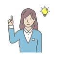 Vector illustration of a young businesswoman having good idea inspiration, innovation