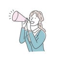 Vector illustration of a young businesswoman making a loud voice using a megaphone