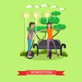 Vector illustration of young couple riding monocycle in flat style Royalty Free Stock Photo