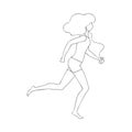 Vector illustration of young girl sportswoman running , linear design