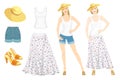 Vector illustration of young girls in clothes for summer holiday. Royalty Free Stock Photo