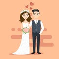 Vector illustration of young happy newlyweds bride and groom. Royalty Free Stock Photo