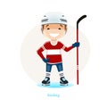 Vector illustration of young hockey player isolated on white background