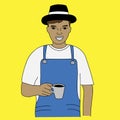 Vector illustration of young male barista holding coffee cup Royalty Free Stock Photo