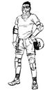 Vector young man with covered face wearing fictional protective extreme sport gear and holding the helmet