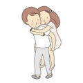 Vector illustration of young man giving a piggy back ride to his girlfriend. Happy valentine day, love couple, pre wedding Royalty Free Stock Photo