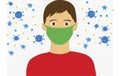 Vector illustration of young mask using face mask with corona virus or Covid 19