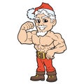 Cartoon style young muscular Santa Claus posing 2