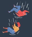 Vector illustration of young people falling from sky. Man and woman on dark background. Royalty Free Stock Photo