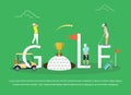 Vector illustration of young people playing Golf. Royalty Free Stock Photo