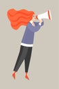 Vector illustration of a young red-haired woman talking by megaphone Royalty Free Stock Photo