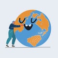 Vector illustration of Young Woman Embracing a Giant smiling Globe Royalty Free Stock Photo