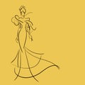 Vector illustration of young woman in long dress