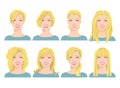 Vector illustration of young woman`s face with different hair style