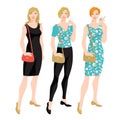 Vector illustration of young women in different clothes.