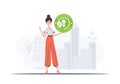 The concept of green energy and ecology. The girl holds the ECO logo in her hands. Vector trend illustration.