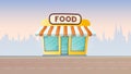 Fresh food store. Grocery store on the background of the city. Flat style. Vector. Royalty Free Stock Photo