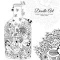 Vector illustration Zen Tangle with flowers bottle. Doodle frame.