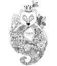 Vector illustration zentangl bear with flowers, frame. Doodle drawing. A meditative exercises. Coloring book anti stress