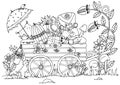 Vector illustration zentangl , cart with things, travel, nature. Doodle drawing. Meditative exercises. Coloring book