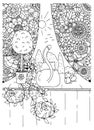 Vector illustration zentangl cat and curtains. Flower frame. Doodle drawing. Meditative exercises. Coloring book anti Royalty Free Stock Photo