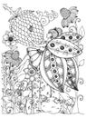 Vector illustration zentangl girl butterfly in the flowers. Doodle drawing. Coloring page Anti stress for adults and Royalty Free Stock Photo