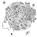 Vector illustration zentangl girl with flowers in her hair. Doodle drawing. Meditative exercise. Coloring book anti Royalty Free Stock Photo