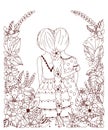 Vector illustration zentangl girl friend in a flower frame, doodle, flowers, spit back.