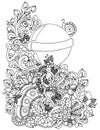Vector illustration zentangl, a lollipop in the floral frame. Doodle drawing. Coloring book anti stress for adults