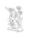 Vector illustration zentangl. The meadow mouse walks with chamomile. Coloring book. Antistress for adults and children Royalty Free Stock Photo