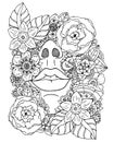 Vector illustration zentangle girl drowned in flowers. Doodle drawing. Meditative exercise. Coloring book anti stress for