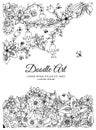 Vector illustration zentnagl, floral frame. Doodle drawing. Coloring book anti stress for adults. Black white. Royalty Free Stock Photo