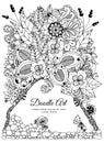 Vector illustration zentnagl, floral frame. Doodle drawing. Coloring book anti stress for adults. Black and white. Royalty Free Stock Photo