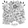 Vector illustration zentnagl, floral frame. Doodle drawing. Coloring book anti stress for adults. Black and white. Royalty Free Stock Photo