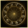 Vector illustration of zodiac circle on cosmic background with stars Royalty Free Stock Photo