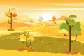 Vector illustrationn of panorama autumn landscape in english countryside with forest trees and leaves falling,Panoraic of farm