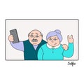 Vector illustrationold happy old man and old lady making selfies on the phone,family photo portrait of grandparents Royalty Free Stock Photo