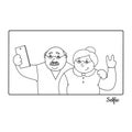 Vector illustrationold happy old man and old lady making selfies on the phone,family photo portrait of grandparents