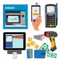 Vector illustrations of bankomat and terminal for credit cards payments Royalty Free Stock Photo