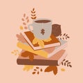Vector illustrations books , cup. Autumn evening atmosphere for reading books.