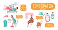 Set of Vector illustrations of the causes of constipation
