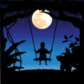 Vector illustrations, child playing the swings