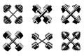 Vector illustrations of crossed sports barbells. Perfect for fitness and sports-related designs. Use them for posters,